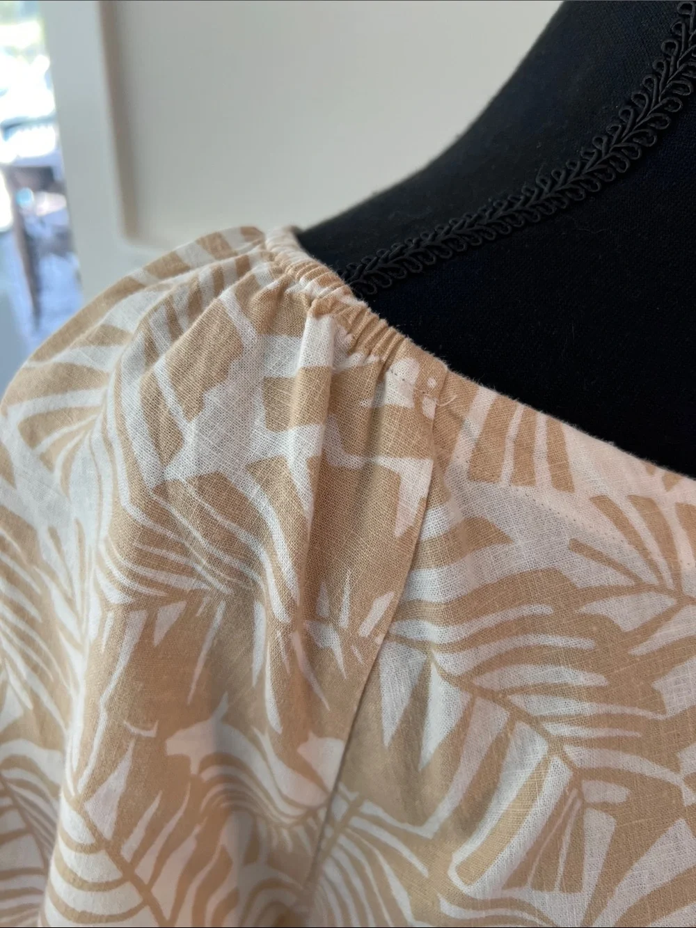 LOFT Cream and Beige Palm-Print Boatneck Blouse